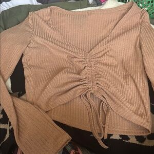 Ruched Long Sleeve Top in Tan